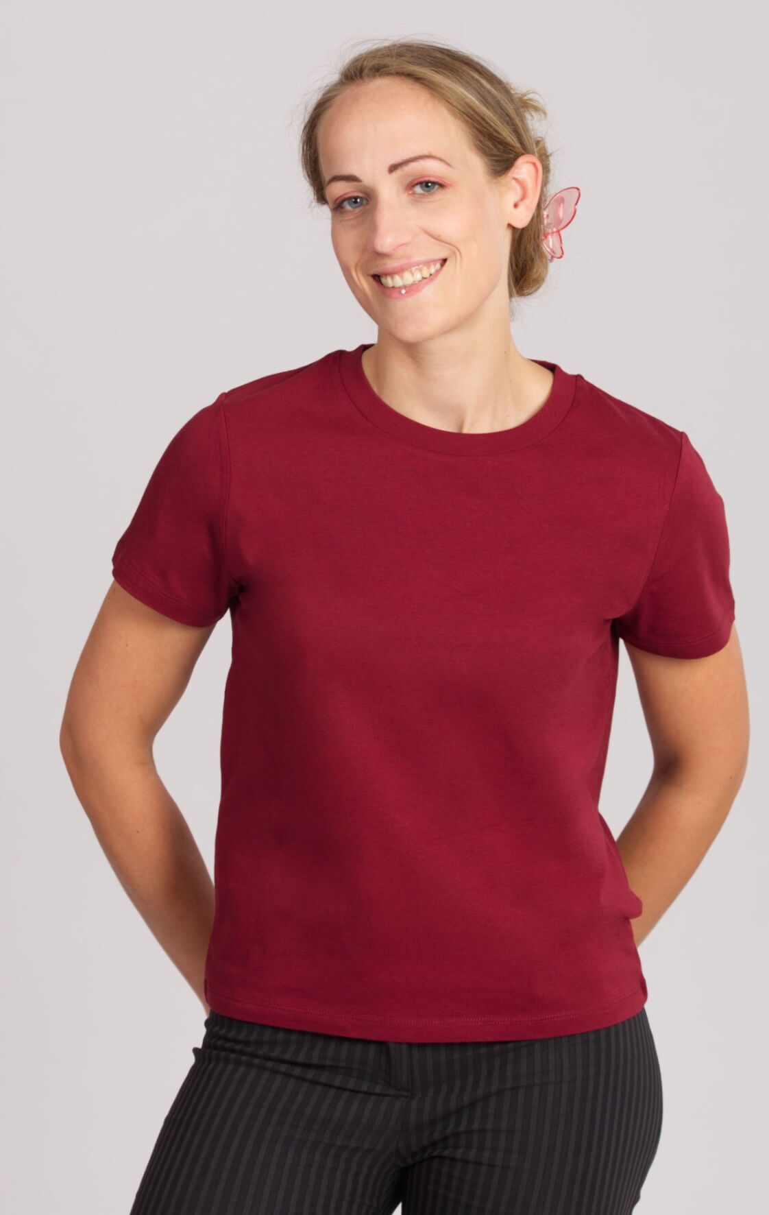 Camicia basica biologica Fairwear da donna, bordeaux