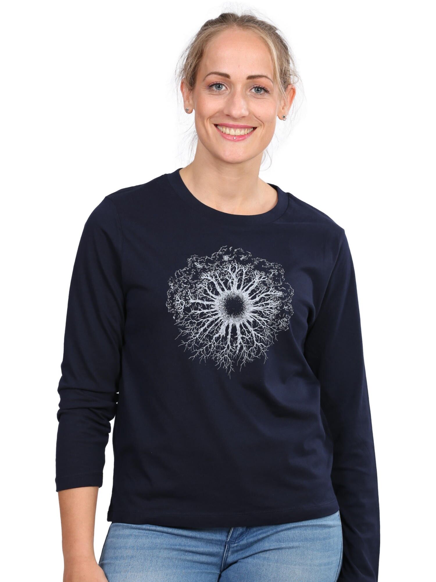 Maglia a maniche lunghe organica Fairwear da donna, blu navy, WoodenIris