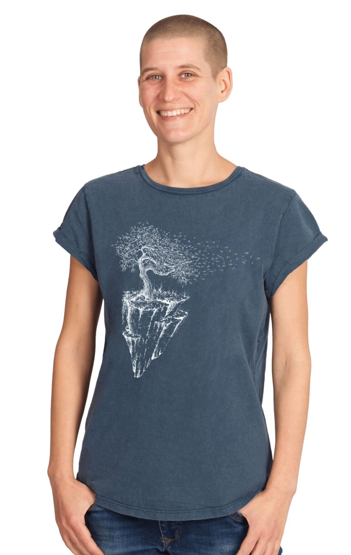 Fairwear Organic Shirt Women Stone Washed Blue Maple Island