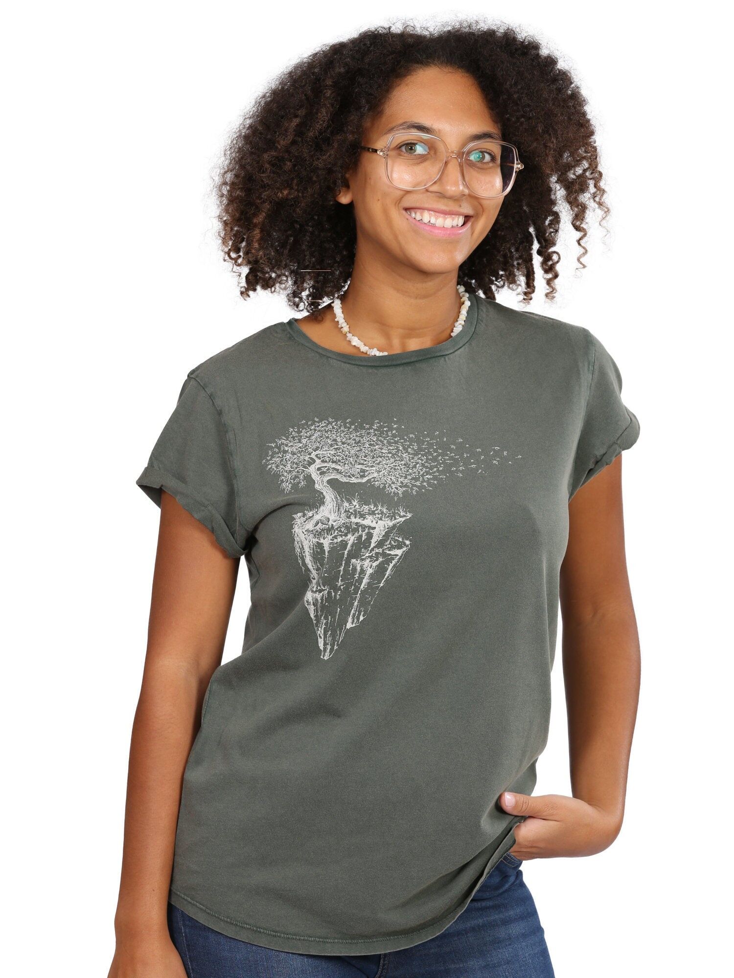 Fairwear Organic Shirt Women Stone Washed Green Maple Island