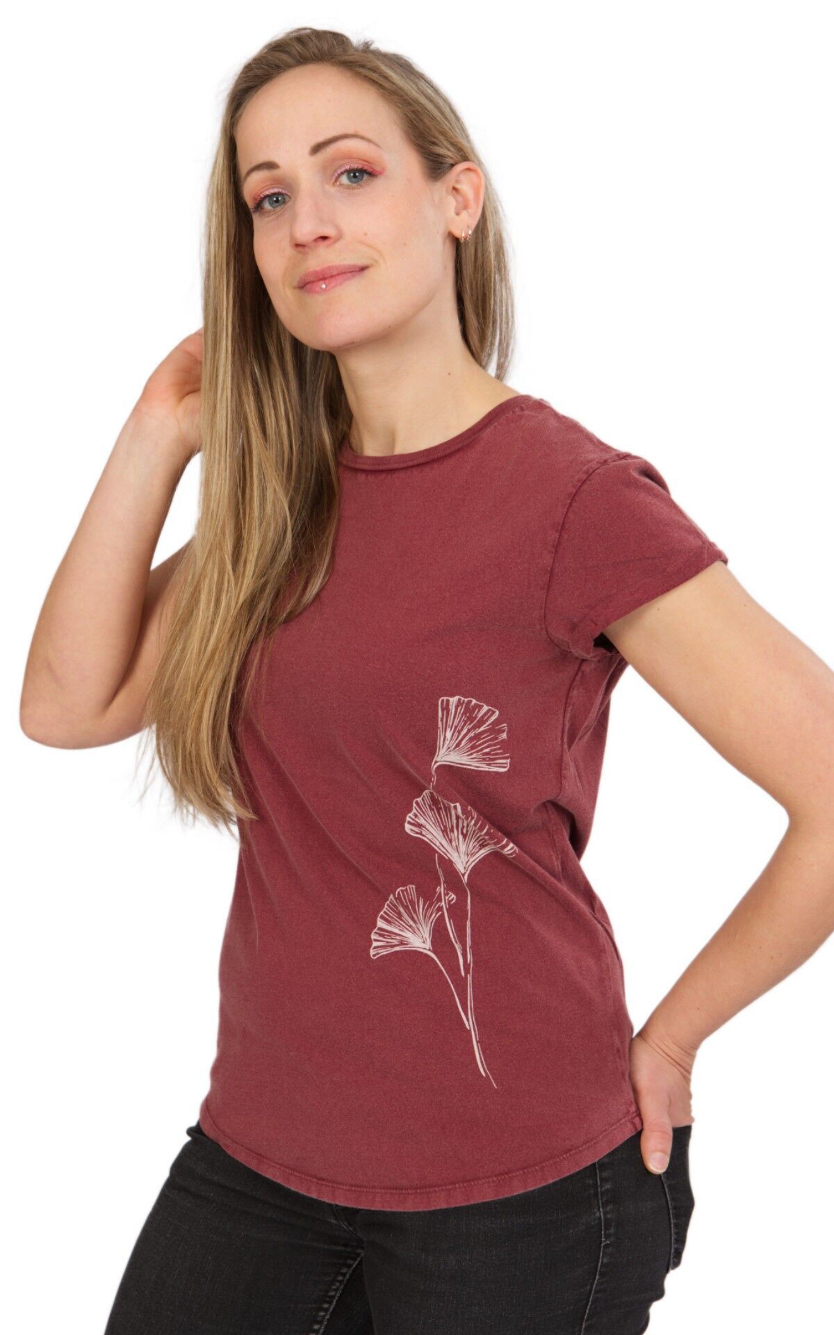 Fairwear Organic Shirt Women Stone Washed Red Ginkgo