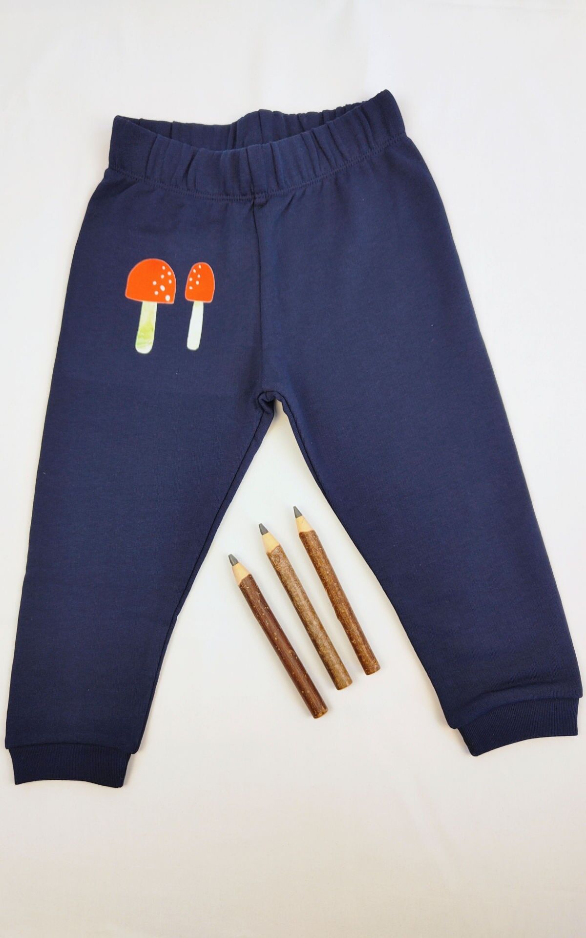 Meladi Kids Pantaloni per neonati in cotone biologico - Funghi su blu navy