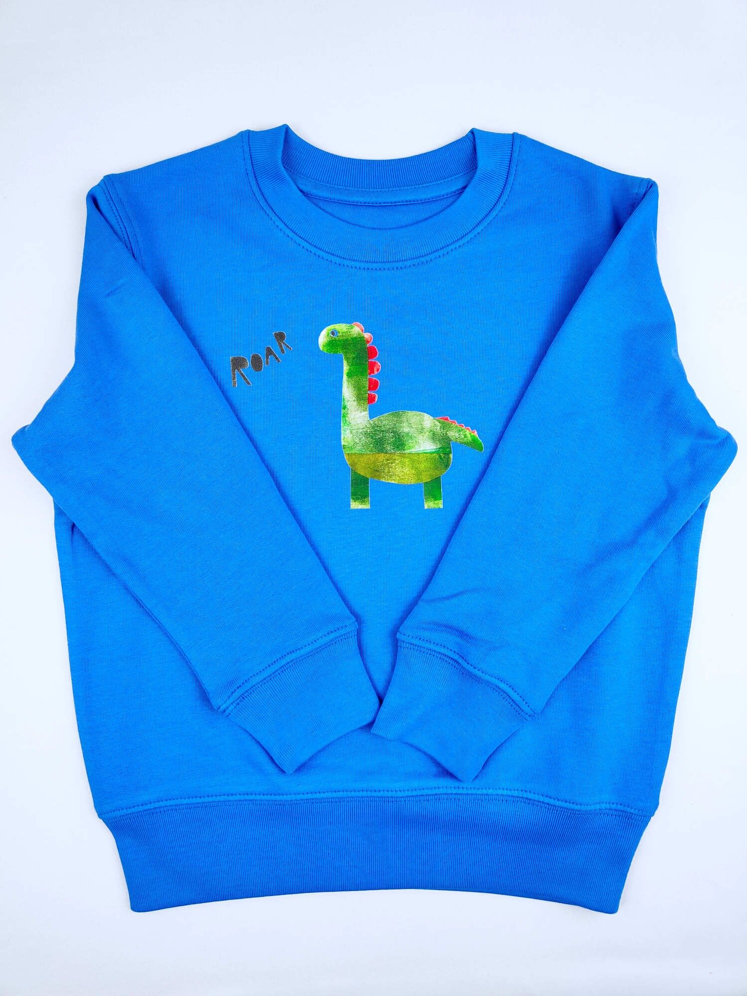 Maglione per bambini Meladi in cotone biologico - Dino su Aqua Blue
