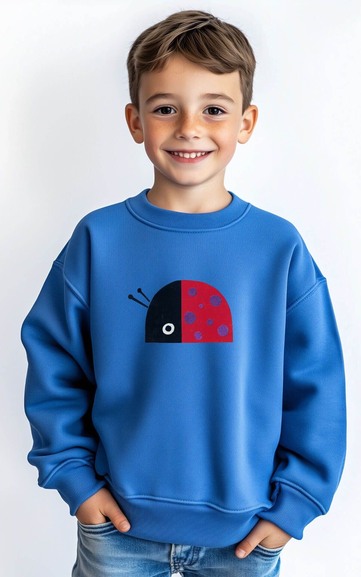 Meladi Kinder Sweater aus Biobaumwolle - Marienkäfer auf Aqua Blue