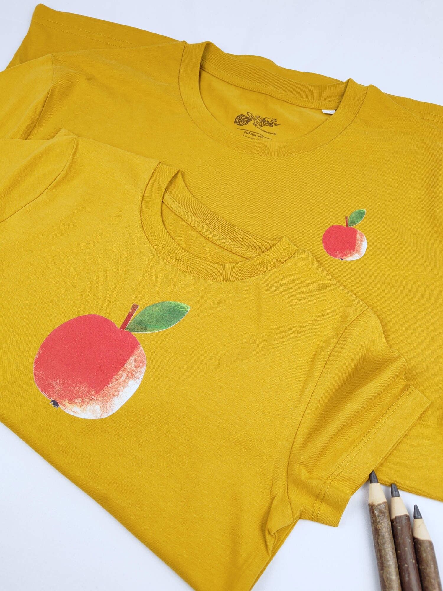 Meladi combo padre-figlio in cotone biologico - Mela su giallo ocra