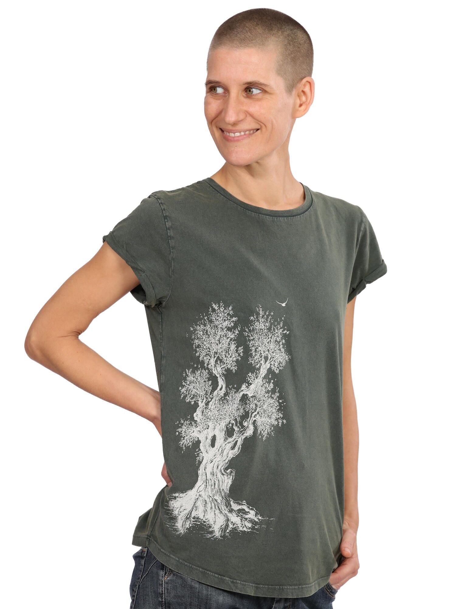 Organic Fairwear Shirt Women Washed Green Olive Tree