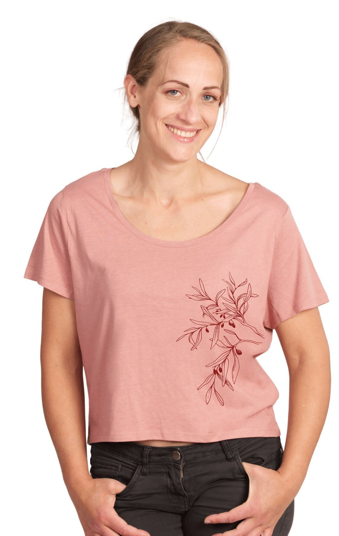 Ecovero Shirt Women Dusty Pink Olive Branch