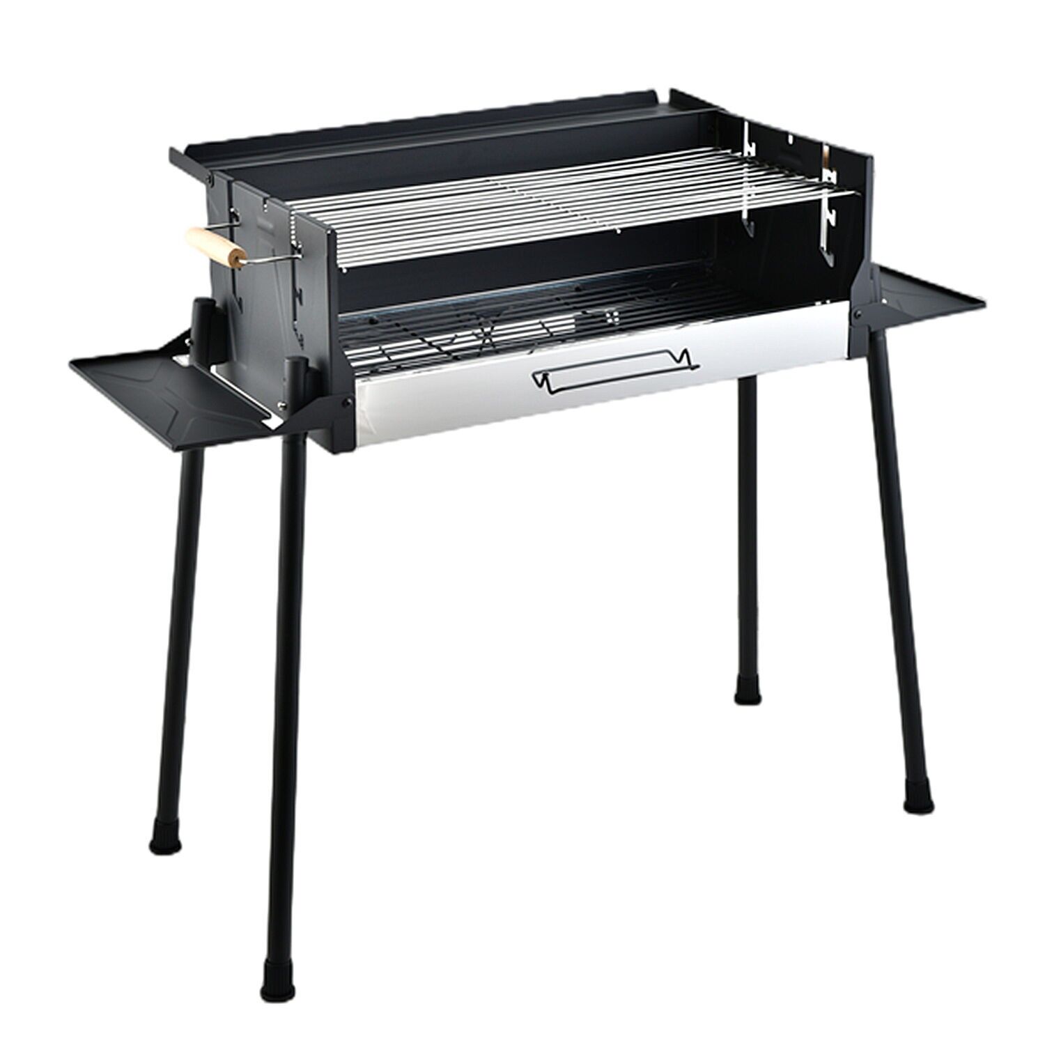Barbecue a carbone con vassoio in acciaio inox e 3 livelli di cottura. Colore: Nero