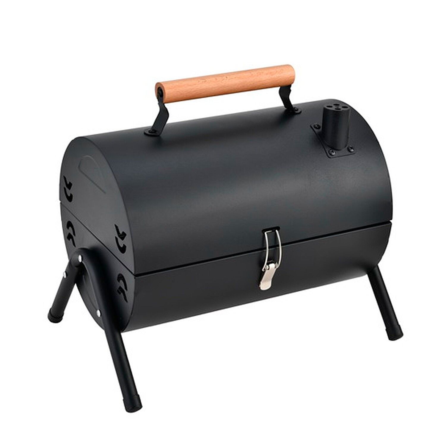 Barbecue a carbone con camino, maniglia, 2 teglie per griglia e 2 teglie da forno. Colore: Nero
