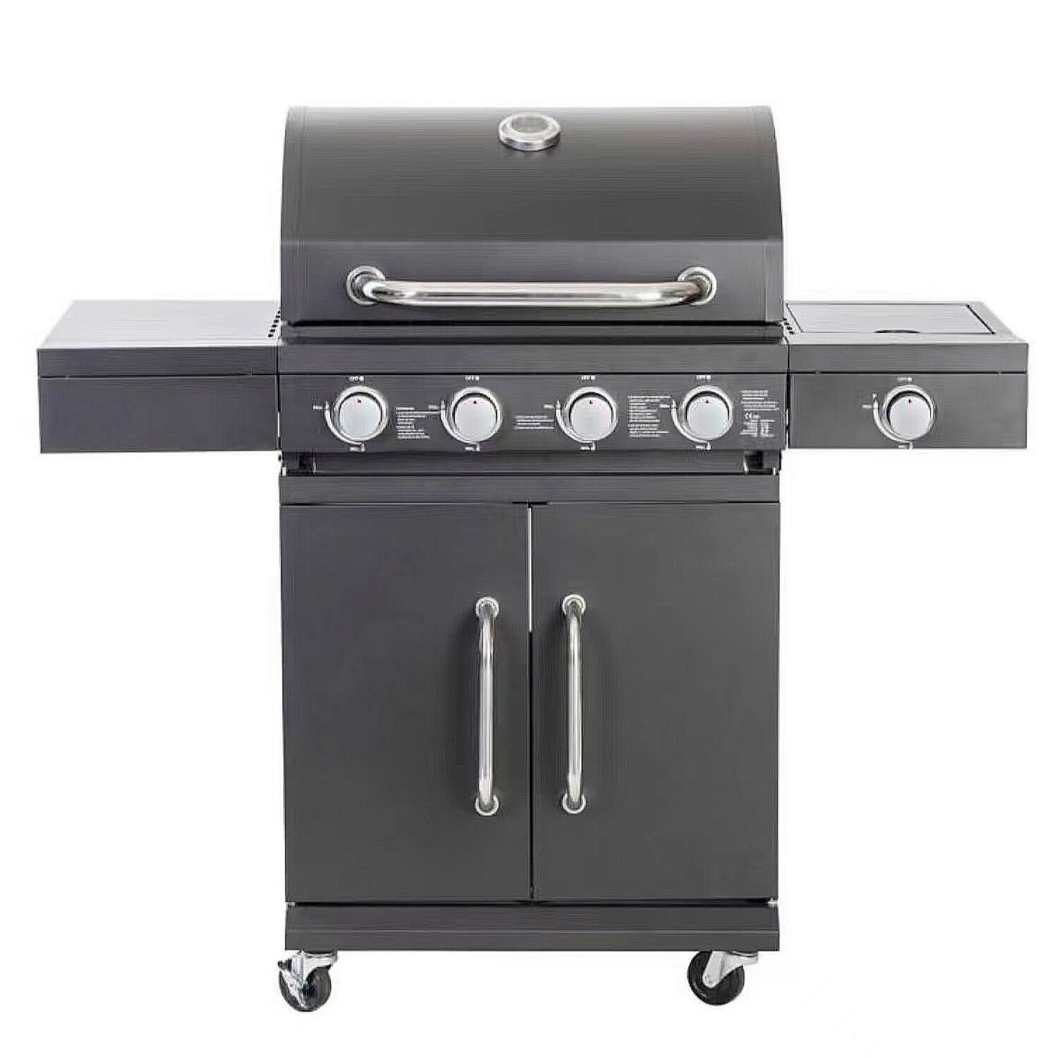 Barbecue a gas con 4+1 bruciatori e termometro integrato. Colore: Nero