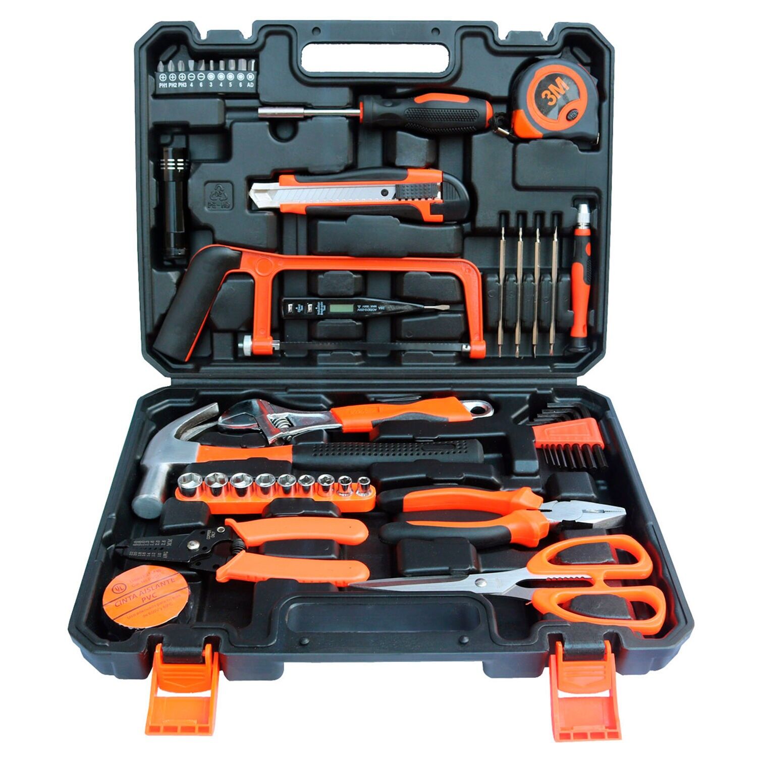 45-teiliges Haushaltswerkzeugset mit Tragetasche.Farbe: Orange