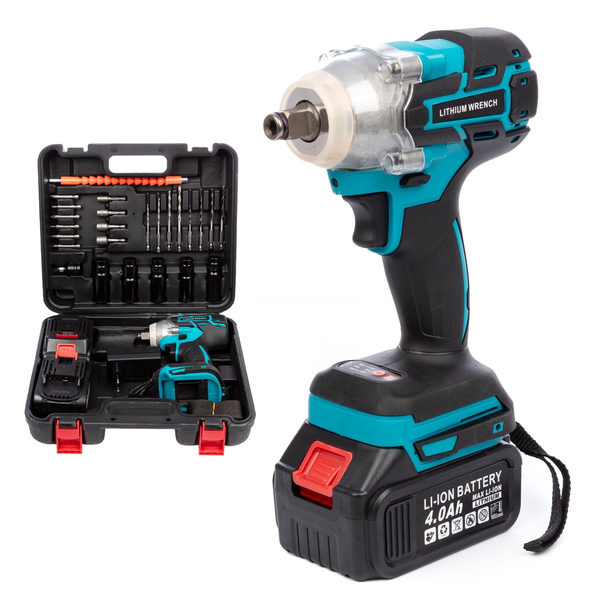 12-V-Akku-Schlagschrauber mit bürstenlosem Motor, Tragekoffer und 25 Zubehörteilen. 2 Batterien mit je 13.000 mAh.Farbe: Blau