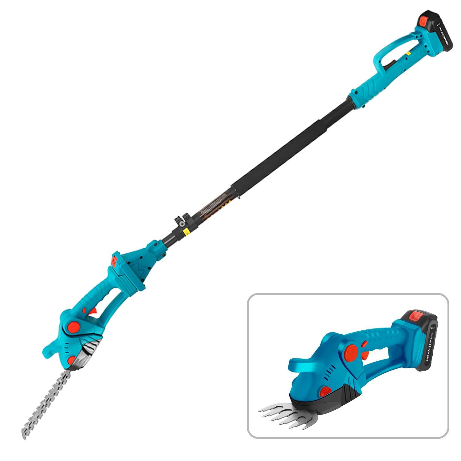 21 V elektrische Heckenschere mit 1350 U/min, 15000 mAh und 1,5 m verlängertem Griff.5m.Farbe: Hellblau