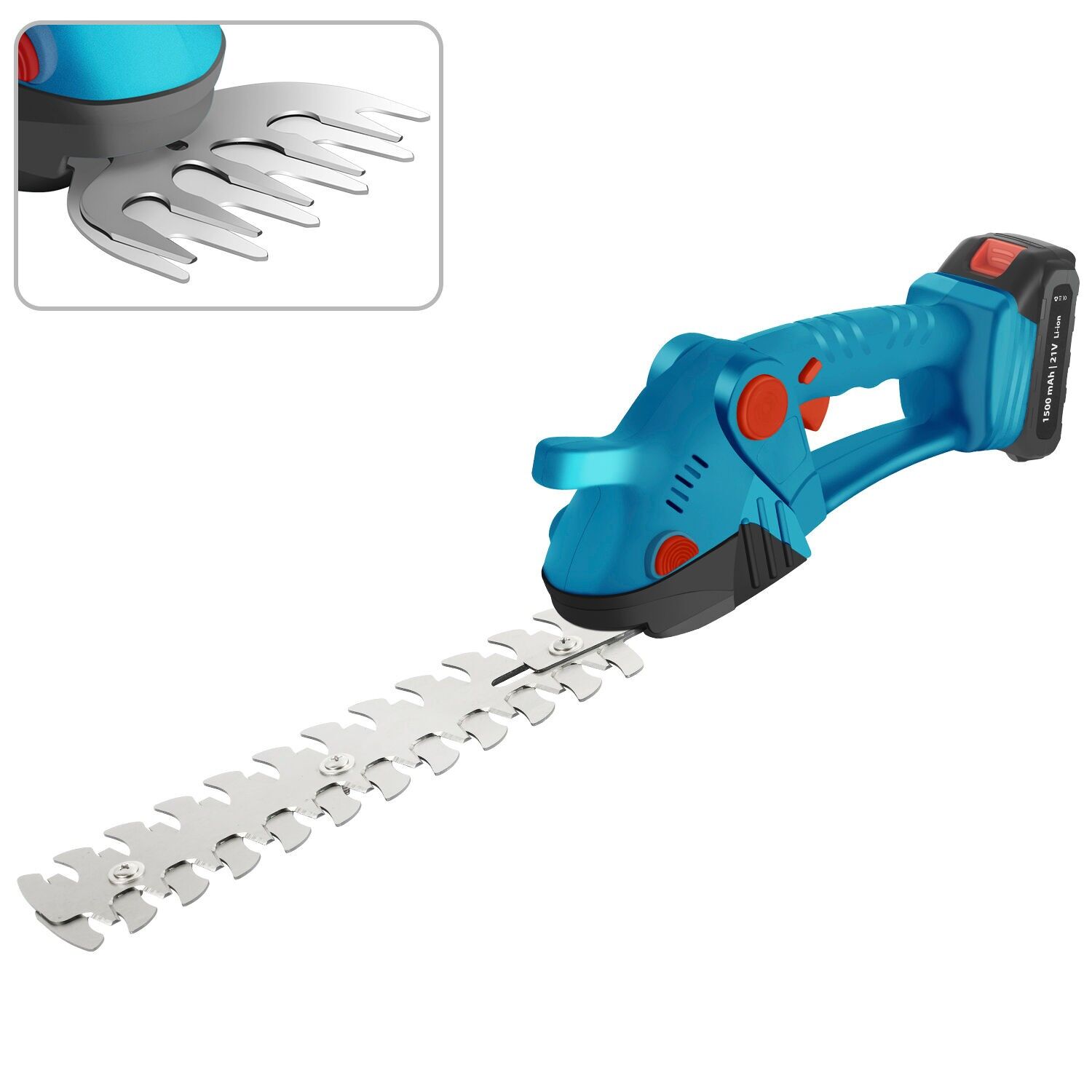 Elektrische Heckenschere mit 1350 U/min DOPPELAKKU 15000 mAh.Farbe: Hellblau