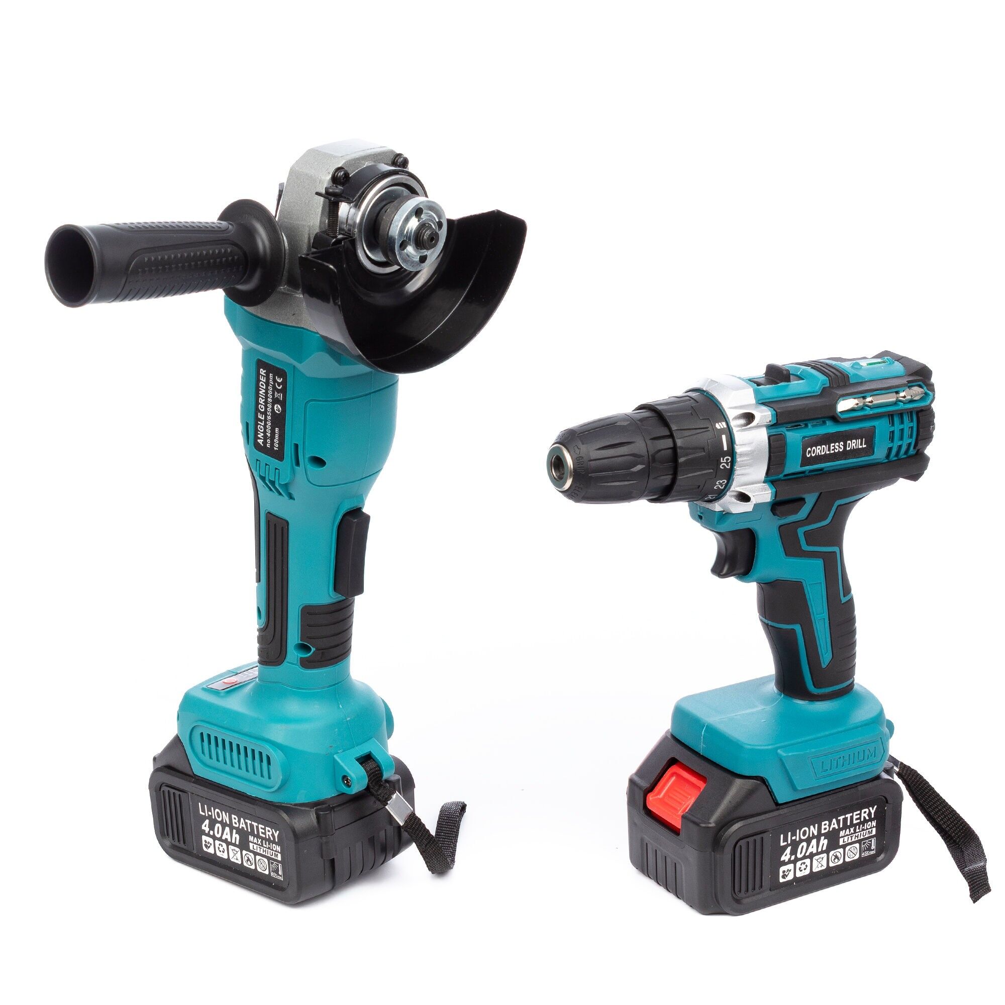 Set de 2 herramientas eléctricas con taladro y radial angular 21V. DOBLE BATERIA 13000 mah Color:Azul