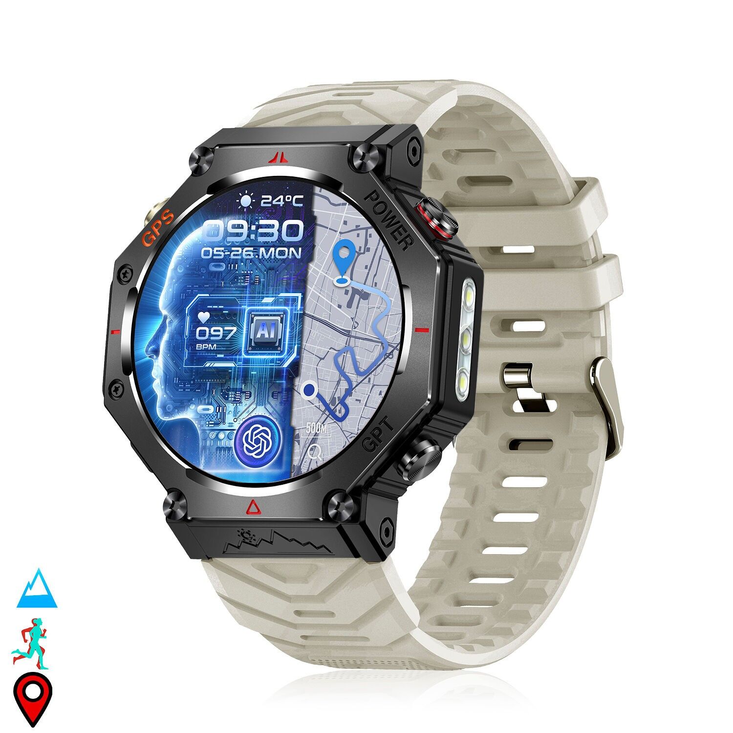 Montre intelligente KC91 avec appels BT, GPS, outils d'analyse, ChatGPT et plus de 100 modes sportifs.