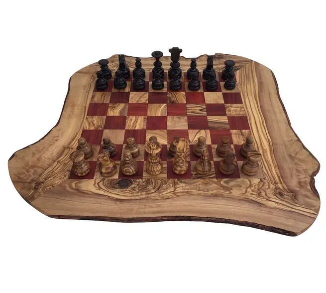 Schachspiel Schachbrett Gr. XL handgemacht aus Olivenholz