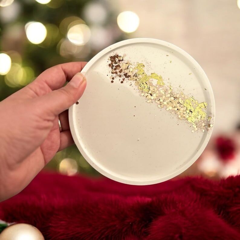 Ovales Tablett aus Jesminite in Anthrazitgrau / Schmuckhalter - Kerzen