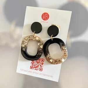Boucles d’oreilles Rongy dorée et noir | Résine pailletée or | Bijoux faits main en Normandie