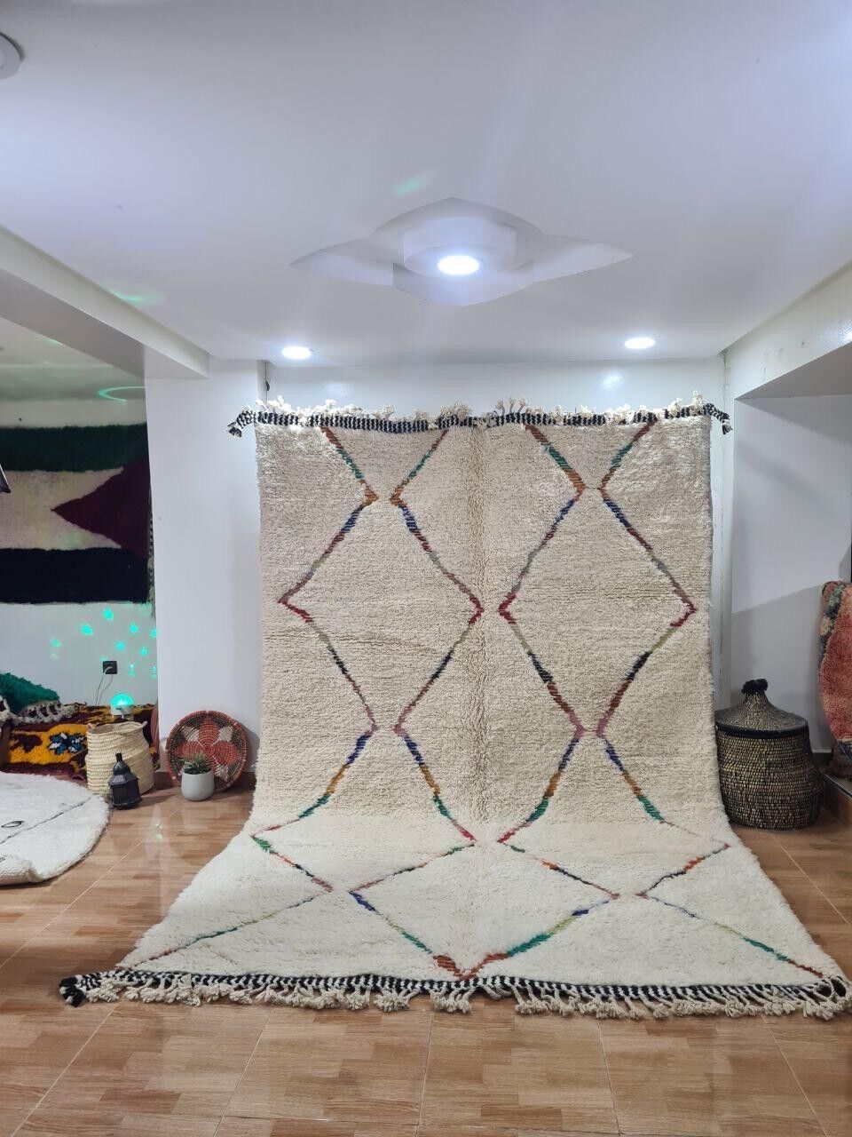 Auténtica alfombra bereber anudada a mano – Pelo largo, 100 % lana 068