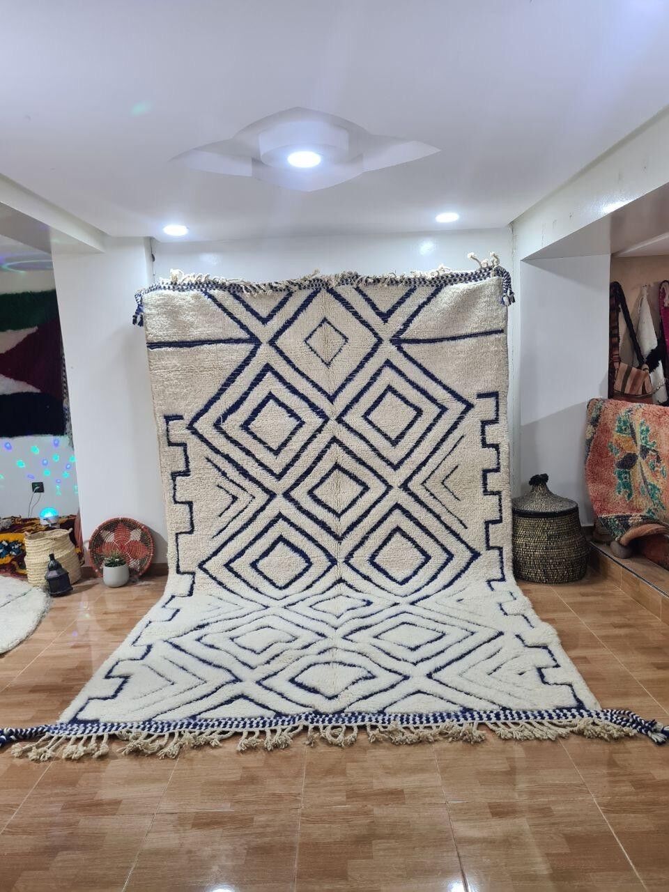 Auténtica alfombra bereber anudada a mano – Pelo largo, 100 % lana 097