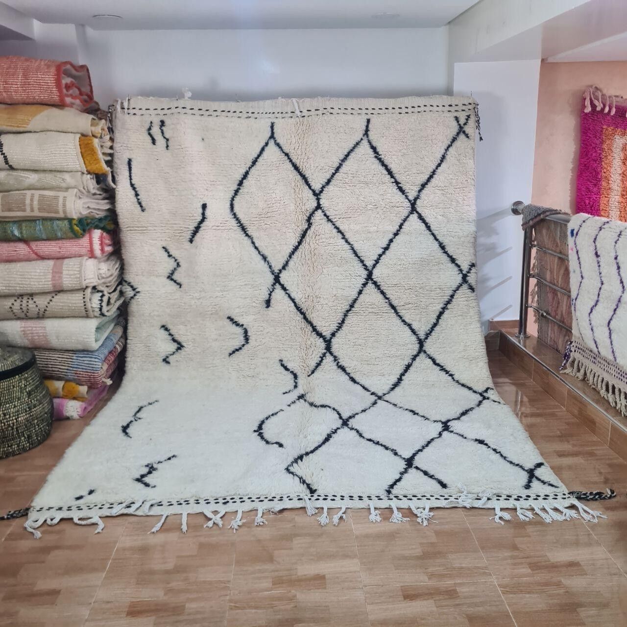 Auténtica alfombra bereber anudada a mano: pelo largo, 100 % lana.