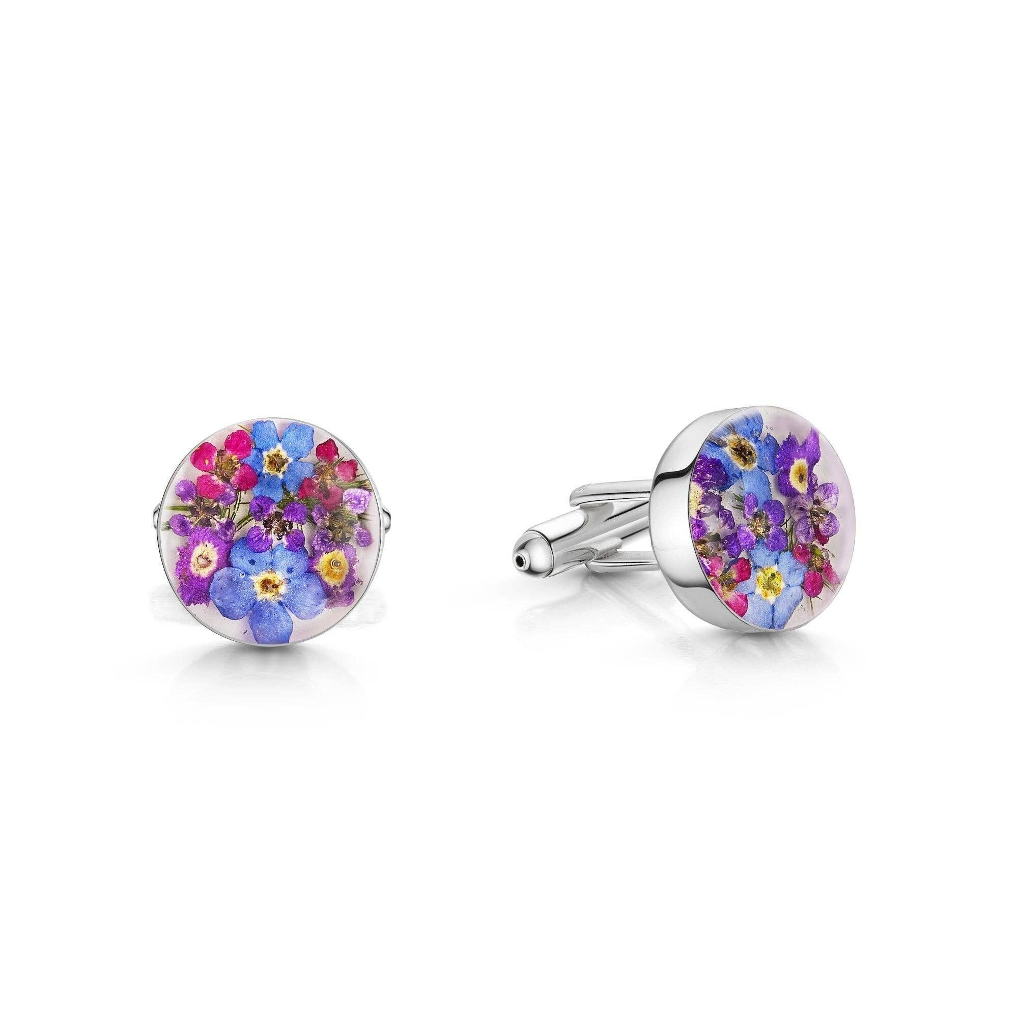 Silver Cufflinks - Purple Haze - Round