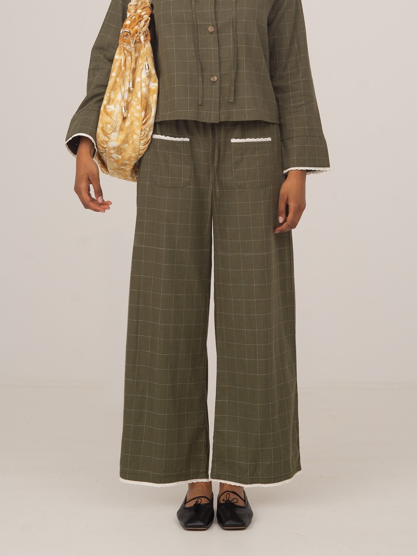 Betty Plaid Green and White Long Pants
