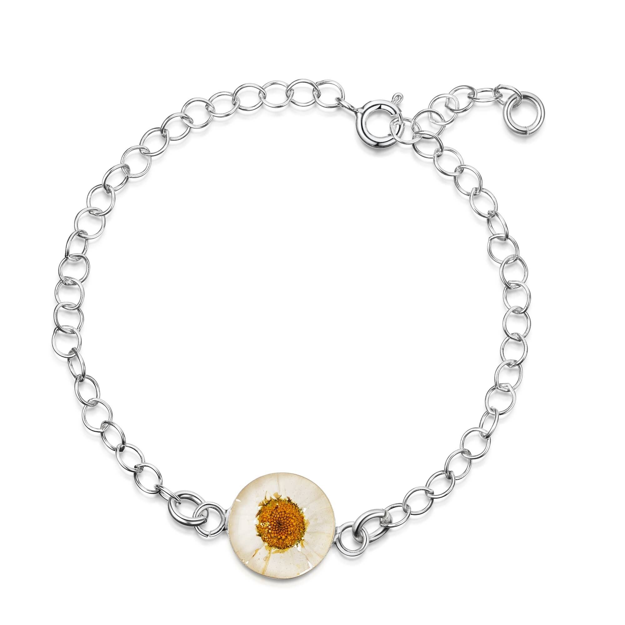 Bracelet Argent - Chaîne à Maillons - Marguerite - Rond.