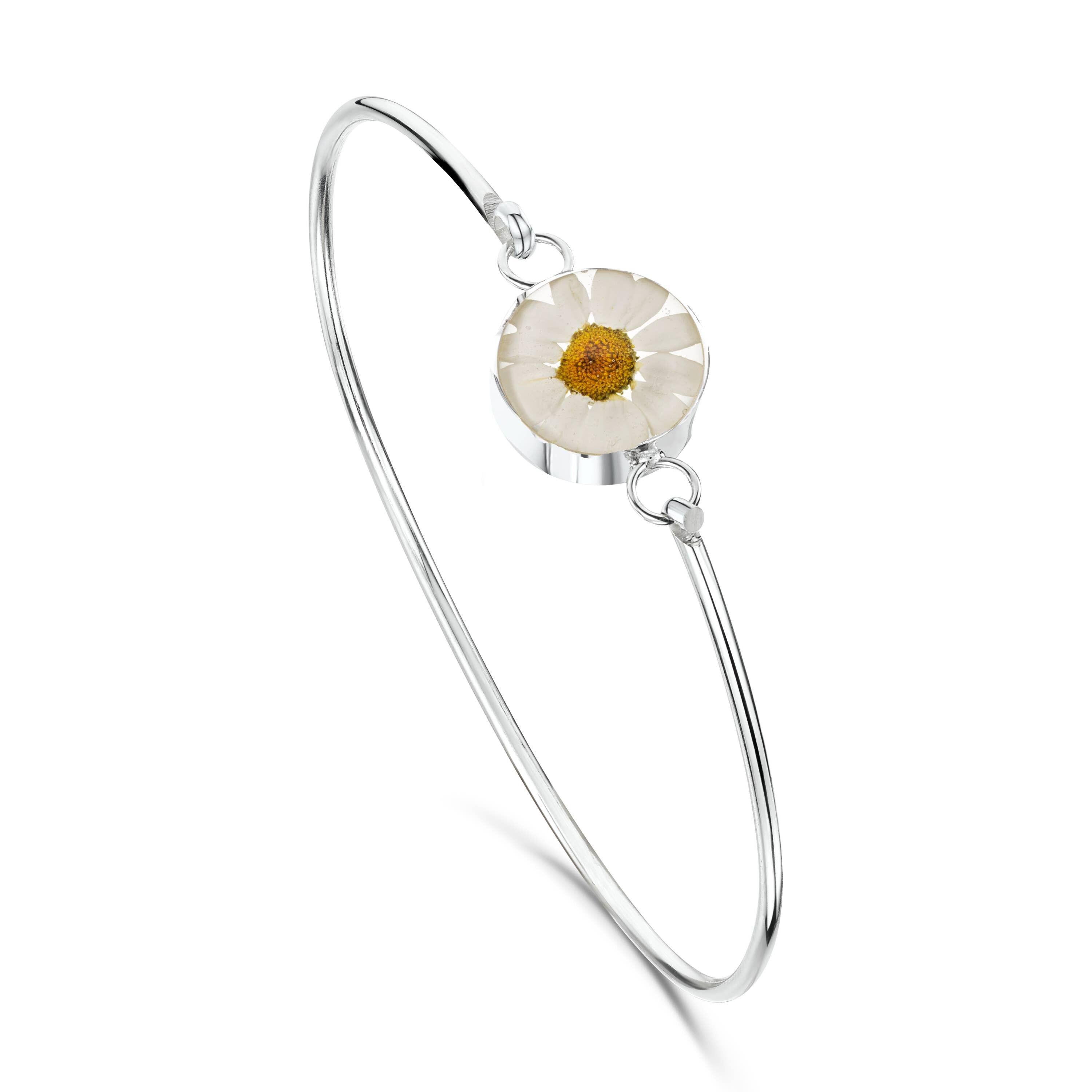 Bracelet jonc en argent - Marguerite - Rond