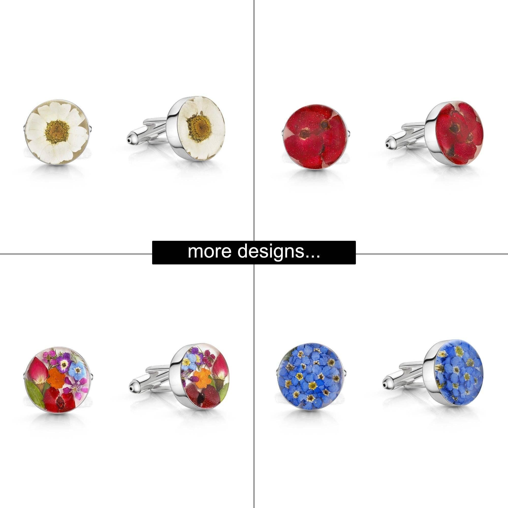 Manschettenknöpfe aus Sterlingsilber – Gänseblümchen – rund