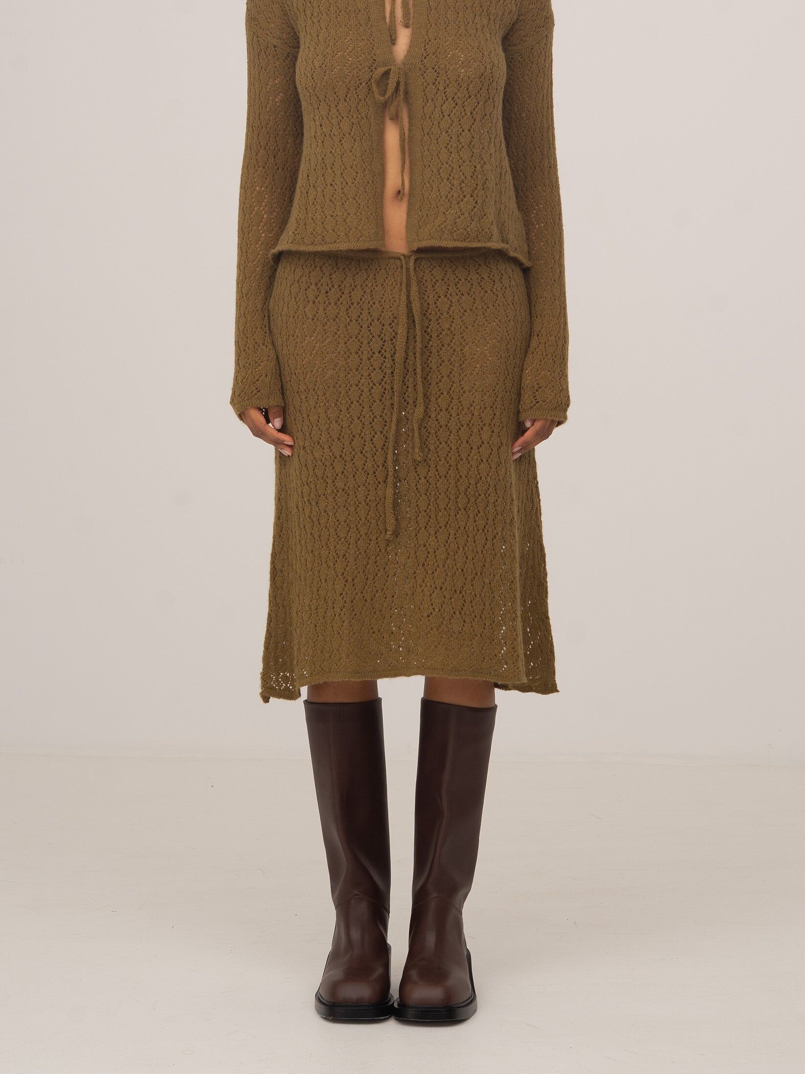 Gonna midi in maglia verde Exile