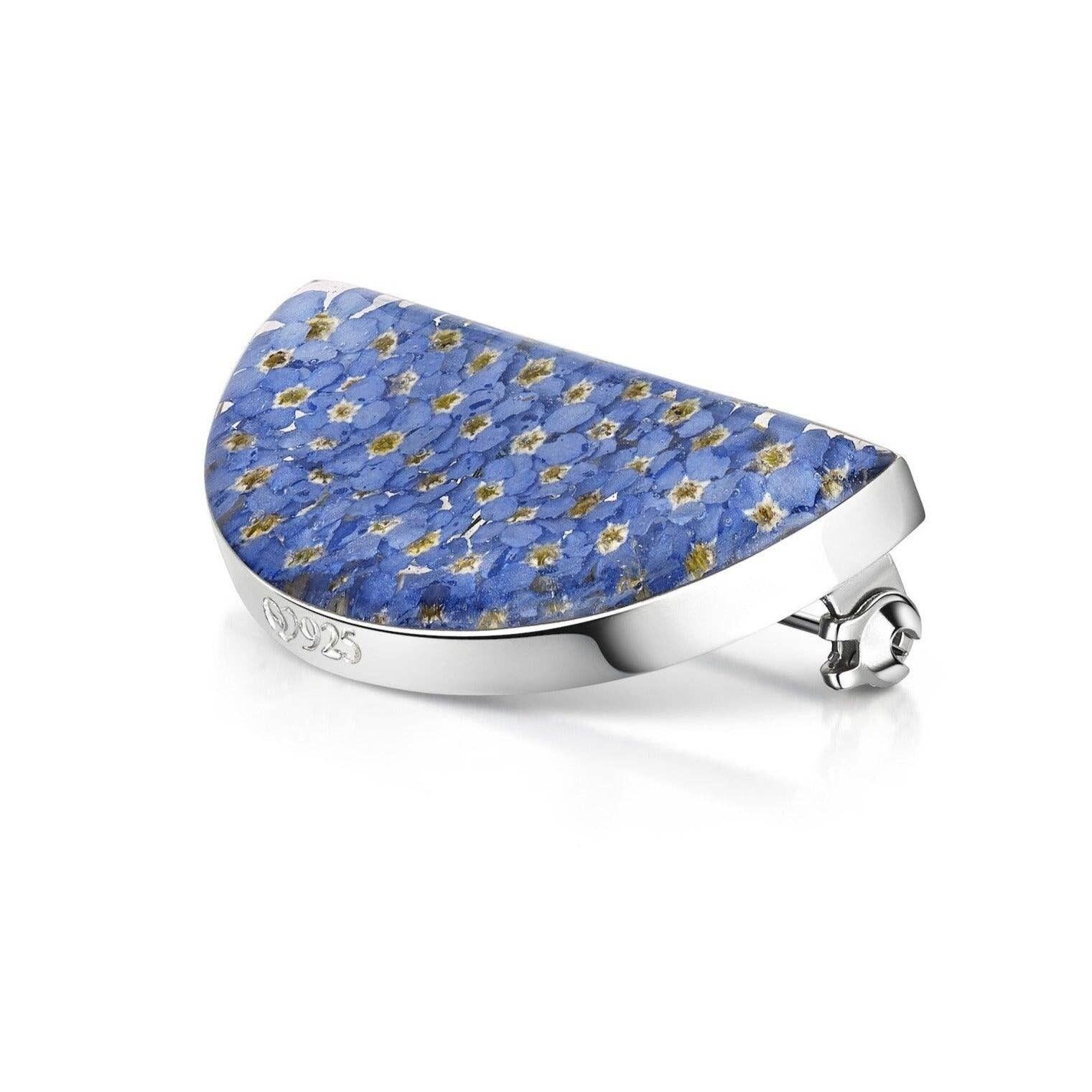 Silver Brooch - Forget-Me-Not - Half Moon