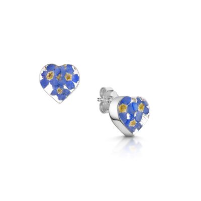 Orecchini a bottone in argento sterling - Non ti scordar di me - Cuore