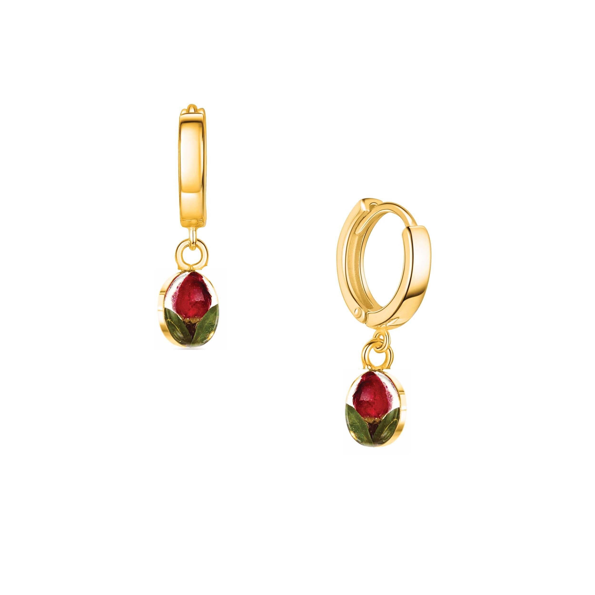 Orecchini Huggie in argento placcato oro - Rosa - Ovale