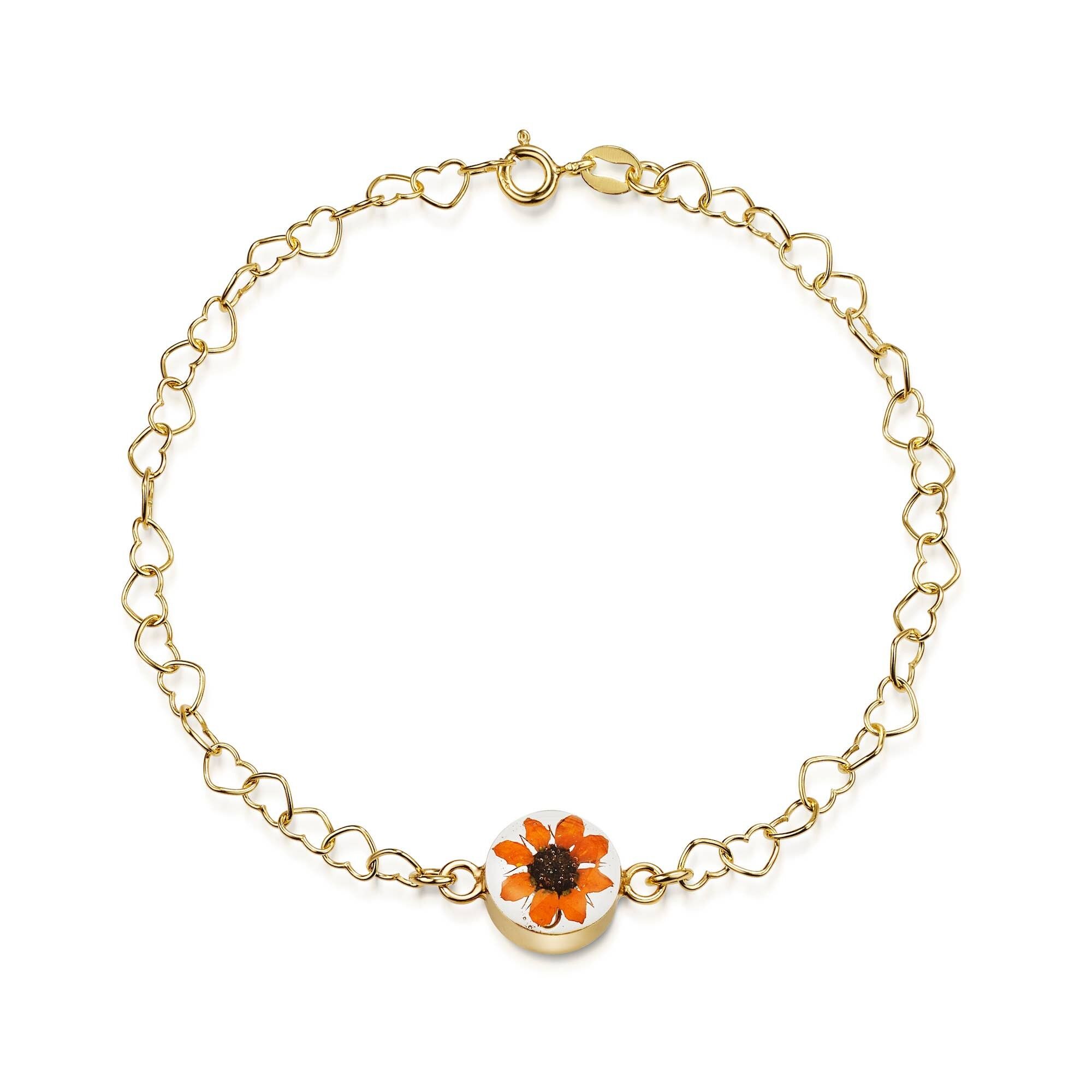 Vergoldetes Herzgliederarmband – Sonnenblume – rund.