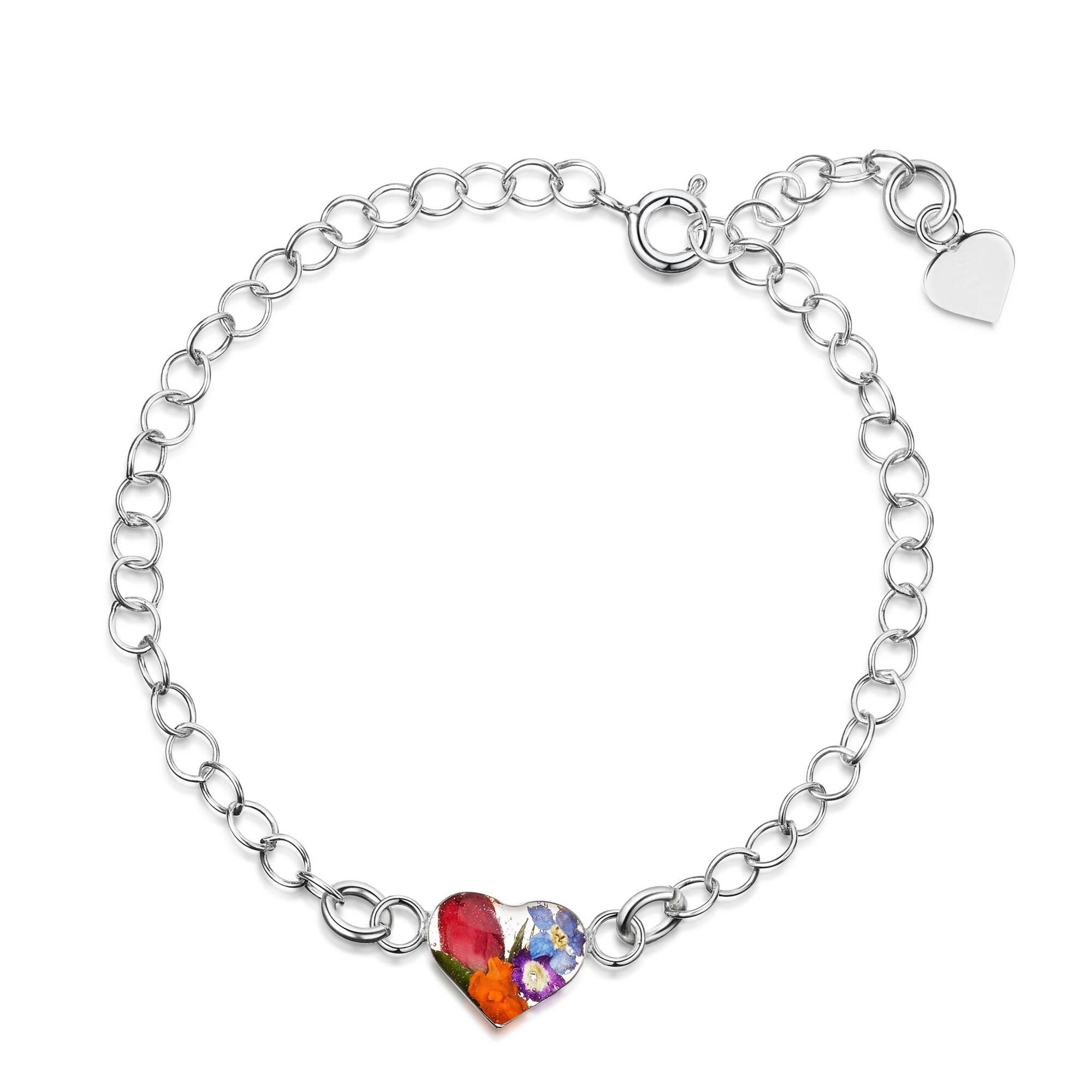 Silberarmband – Silberglied – Gemischte Blumen – Herz.
