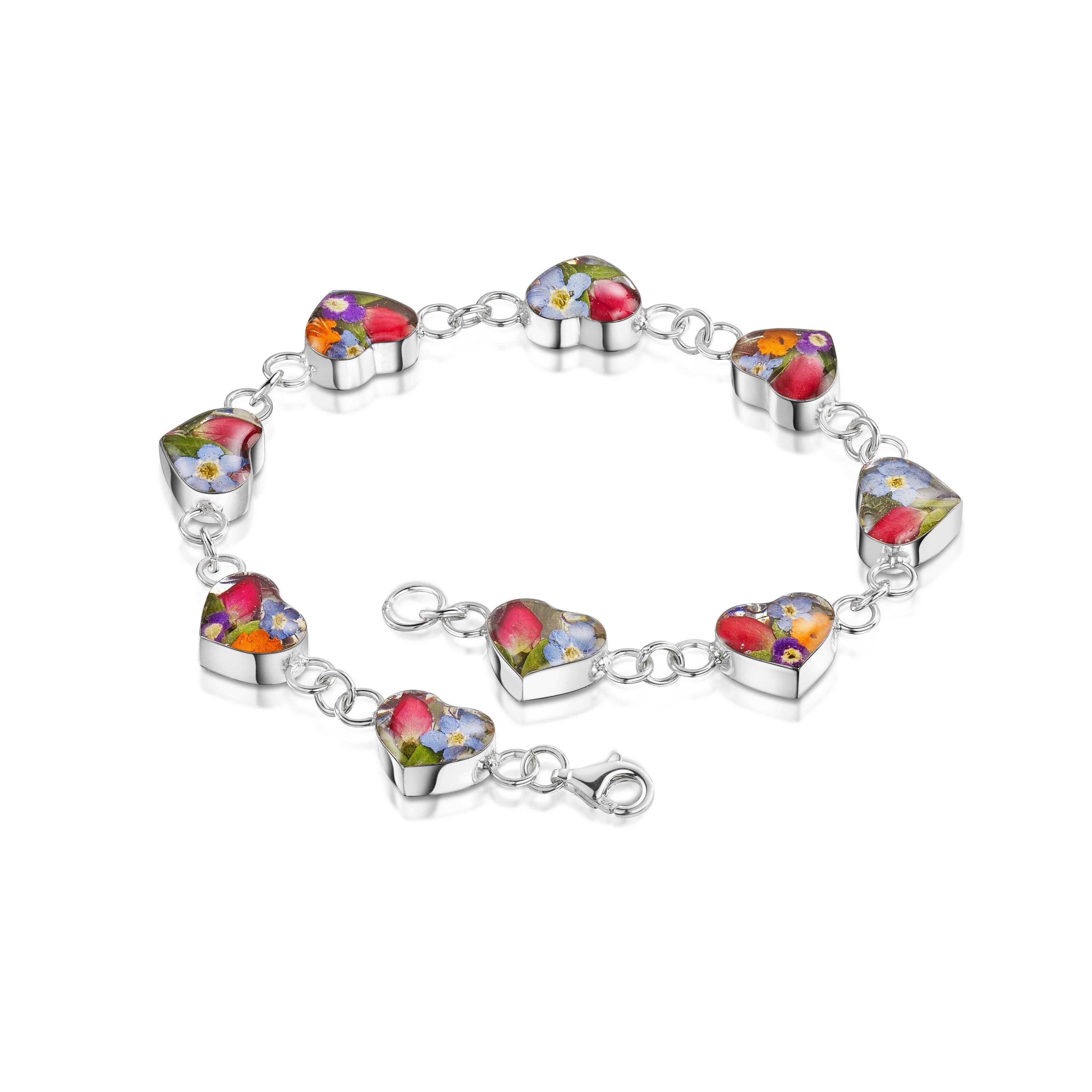 Silberarmband - Gemischte Blumen - Kleines Herz Multi