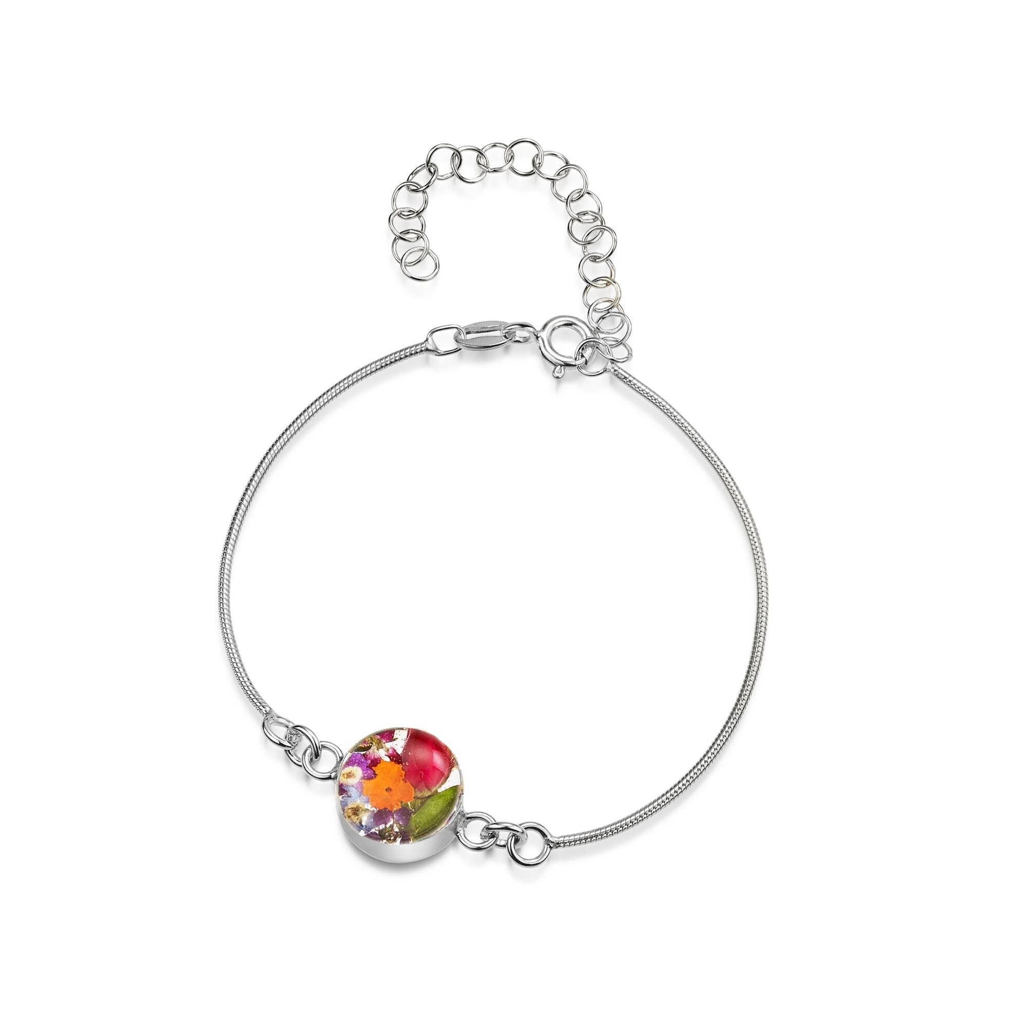Schlangenarmband aus Sterlingsilber – runder Anhänger – gemischte Blumen