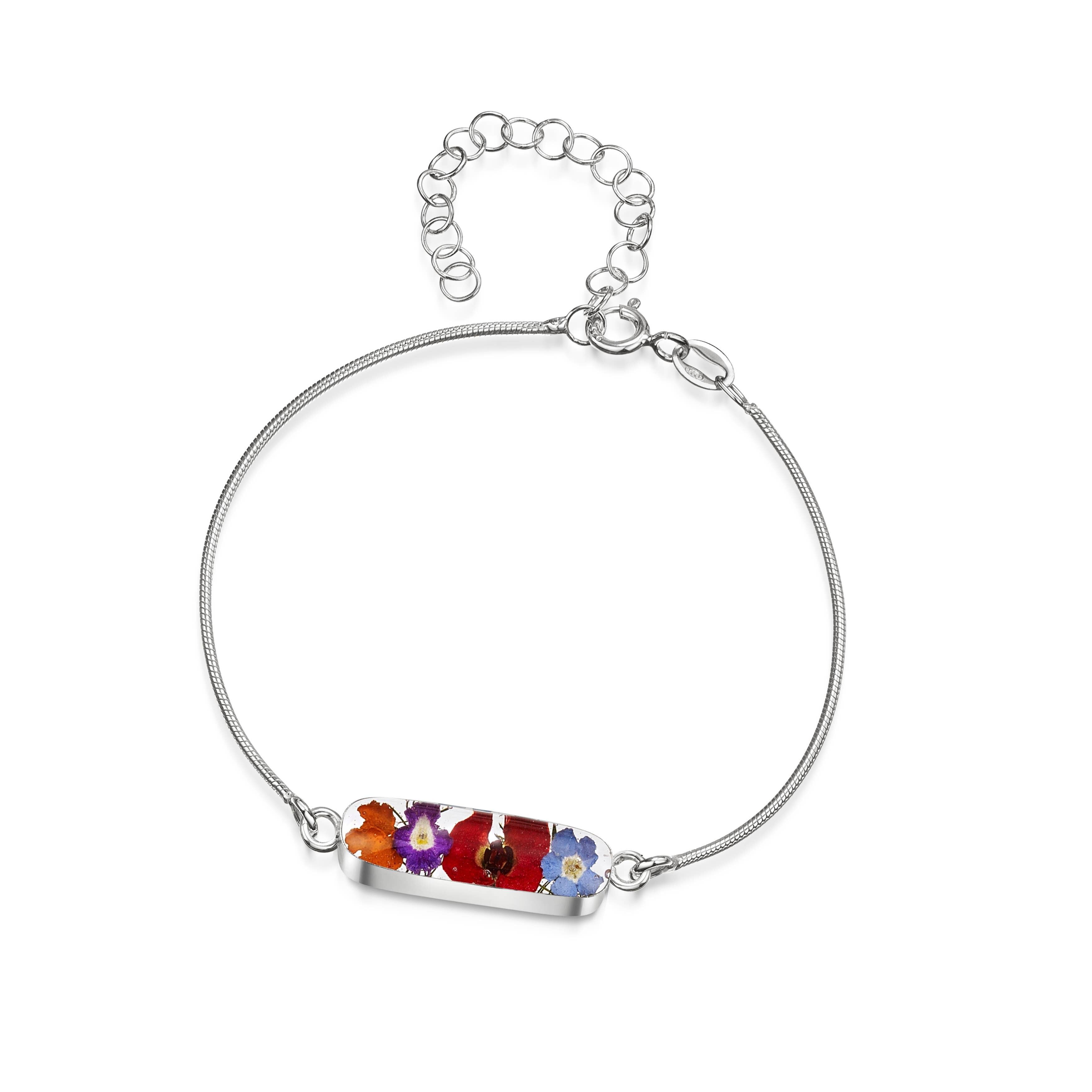 Armband aus Sterlingsilber – ovale Blumenmischung.