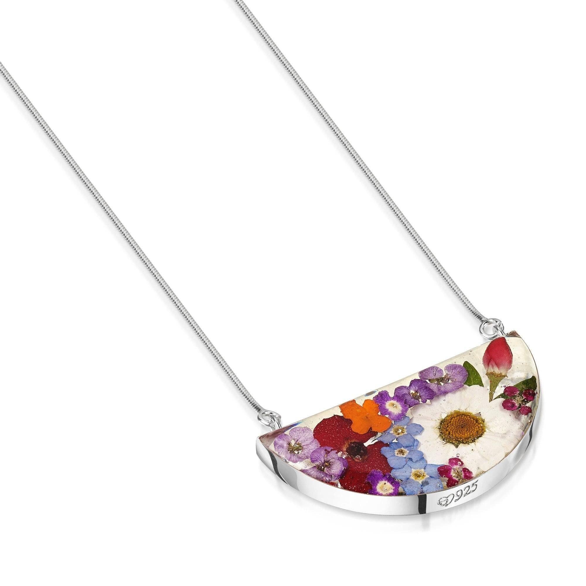 Schlangenkettenhalskette aus Sterlingsilber mit echten Blumen