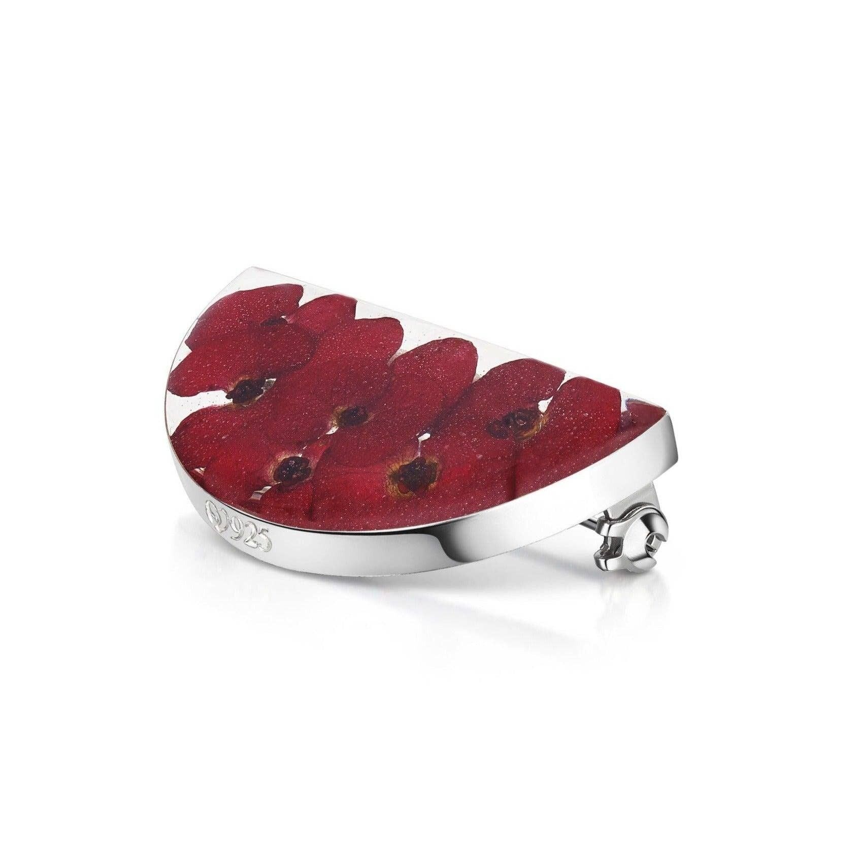 Silberbrosche – Mohnblume – Halbmond (vernickelte Nadel)