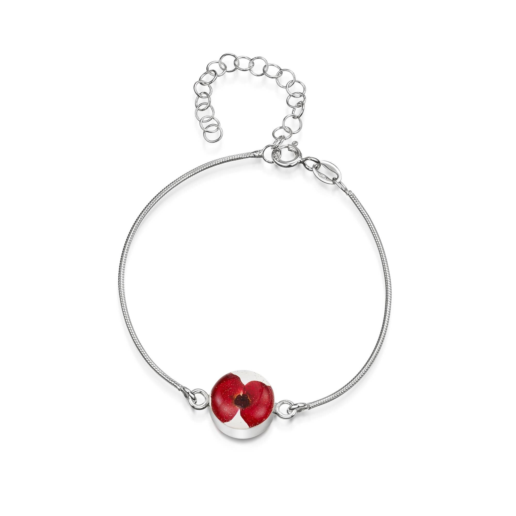 Armband aus Sterlingsilber – ovaler Anhänger – Mohnblume.