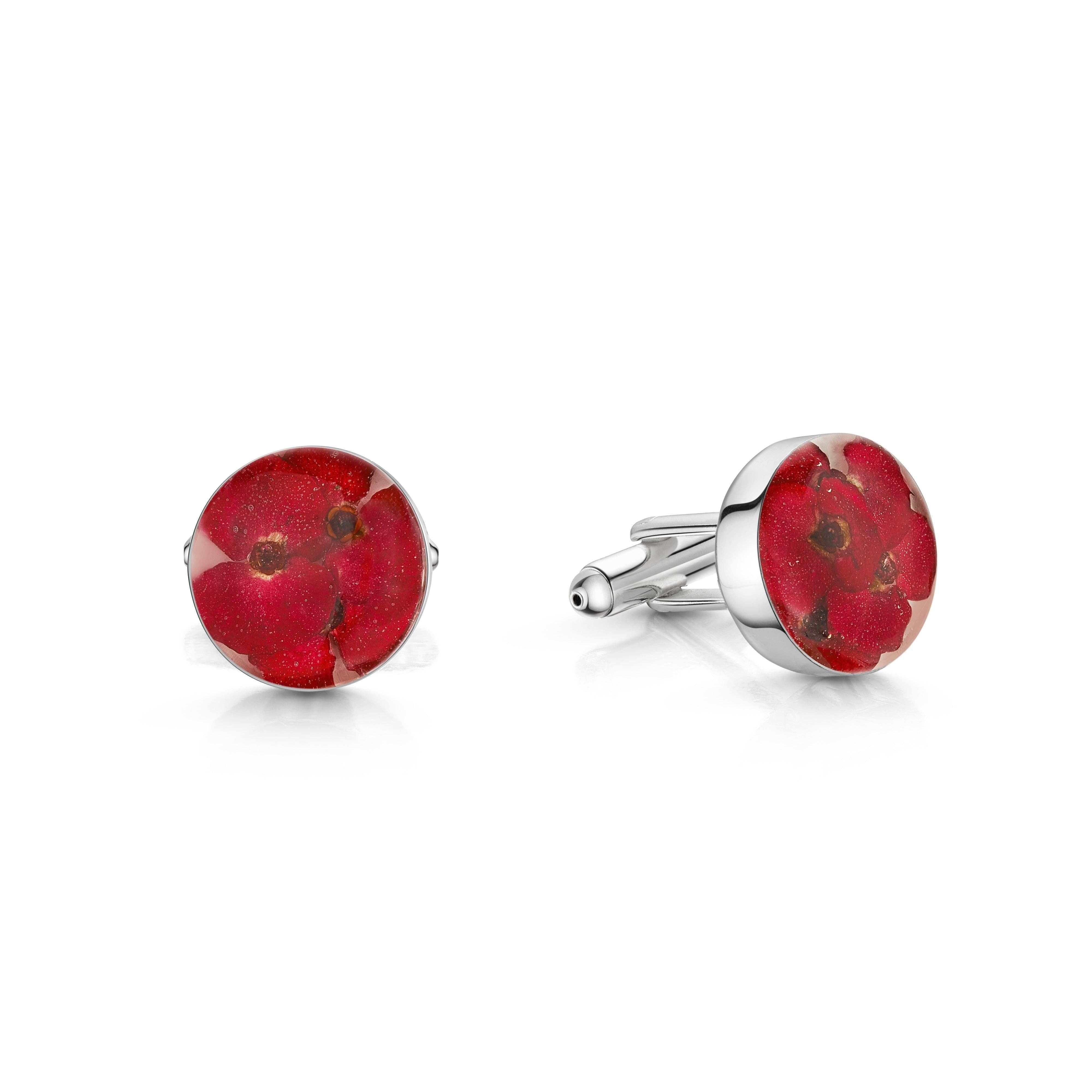 Sterling Silver Cufflinks - Poppy - Round