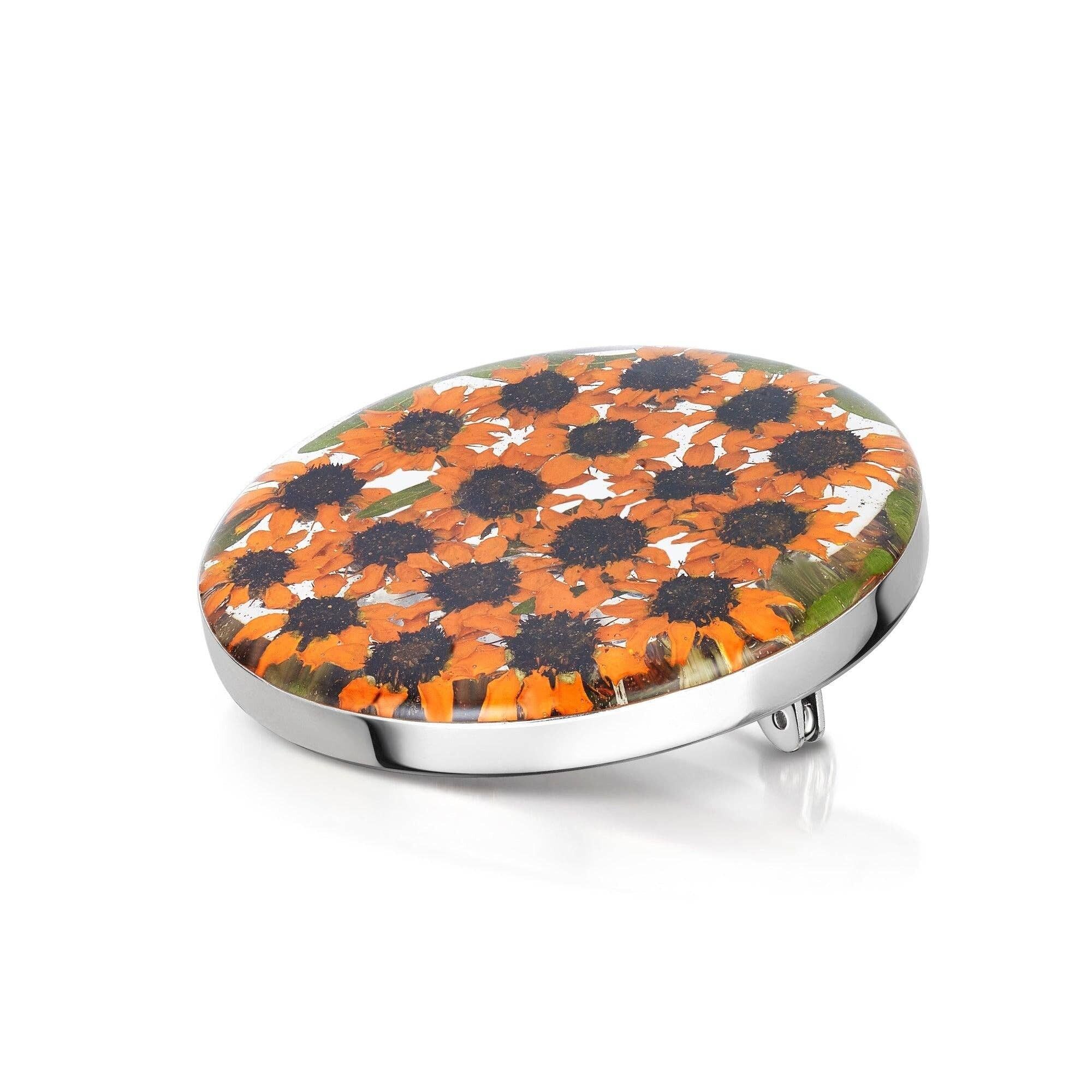 Silberbrosche – Sonnenblume – Vollmond XL (Nickelnadel)