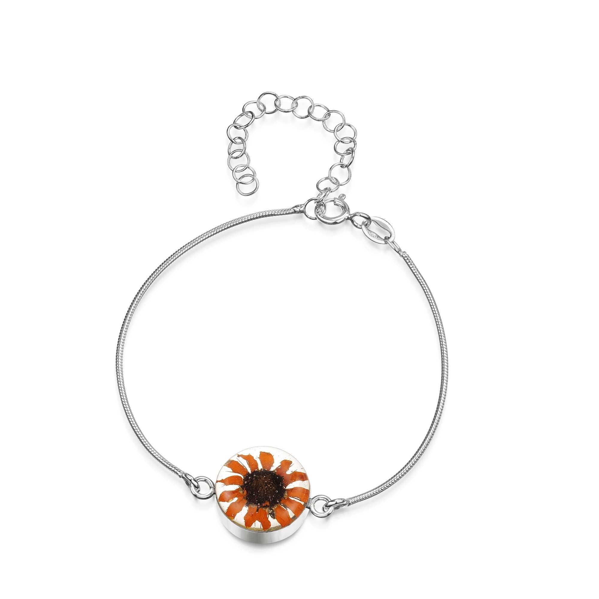 Armband aus Sterlingsilber – runder Anhänger – Sonnenblume.