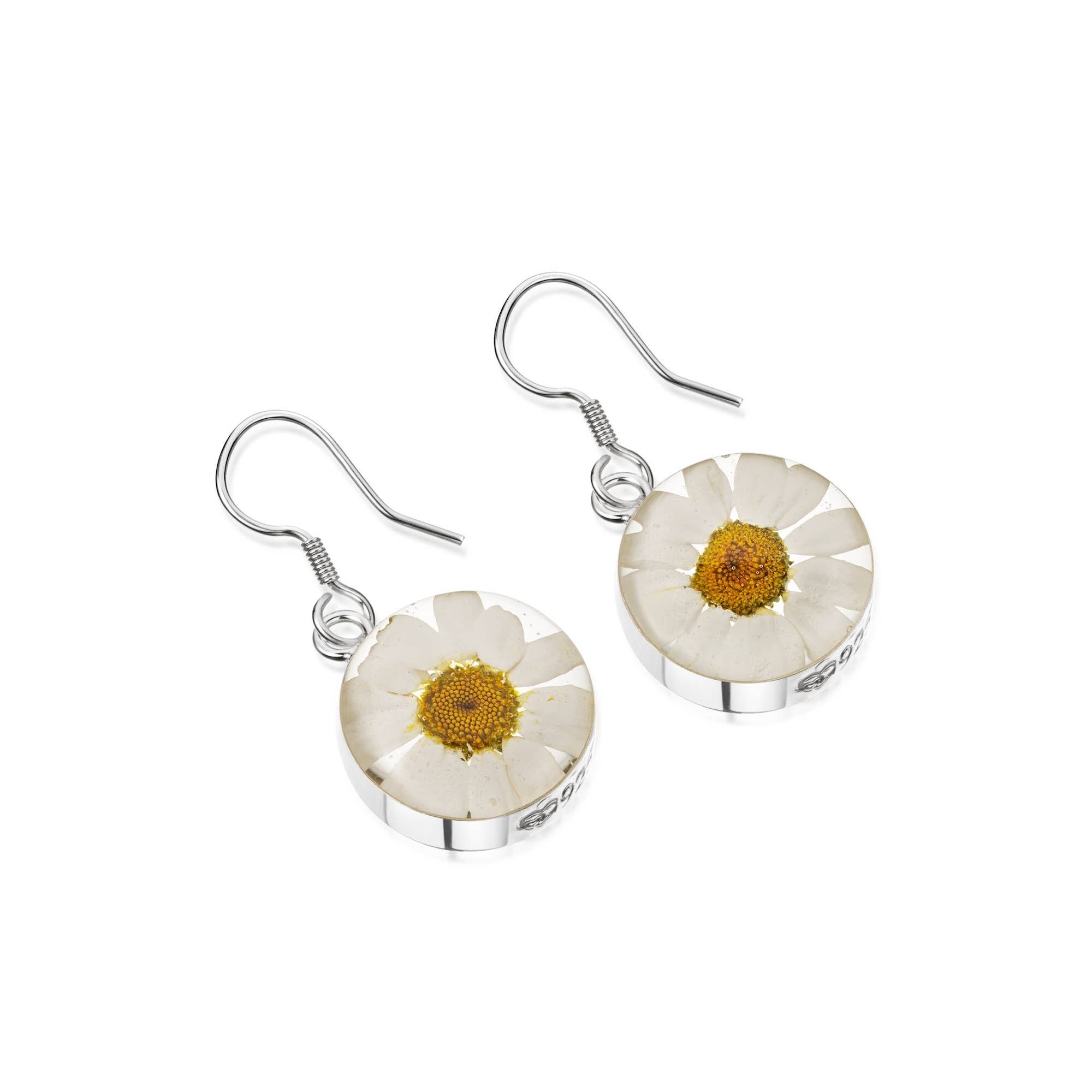 Boucles d'oreilles Argent (Goutte) - Marguerite - Blanc.