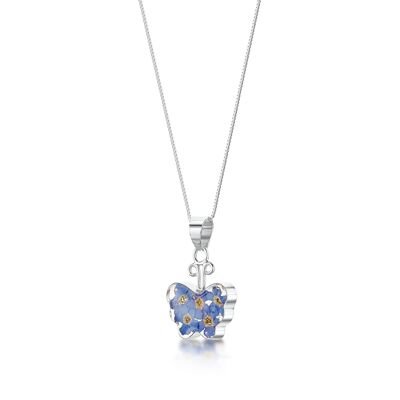 Collar colgante de plata - Nomeolvides - Mariposa pequeña