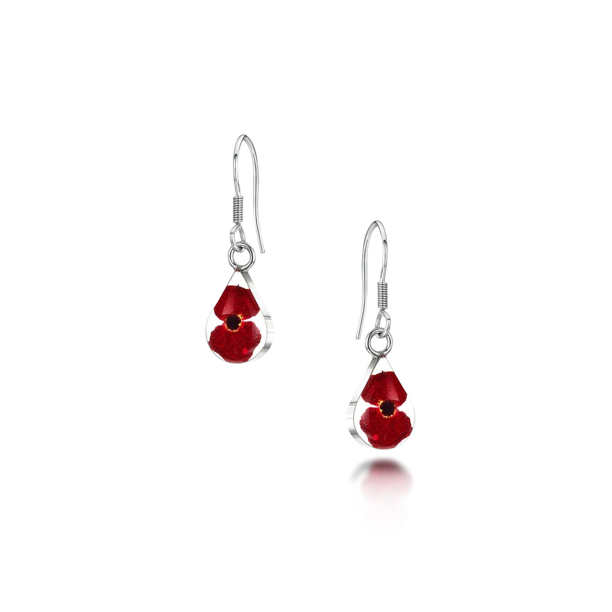 Silberohrringe – Mohnblume – Tropfen – Extra klein.