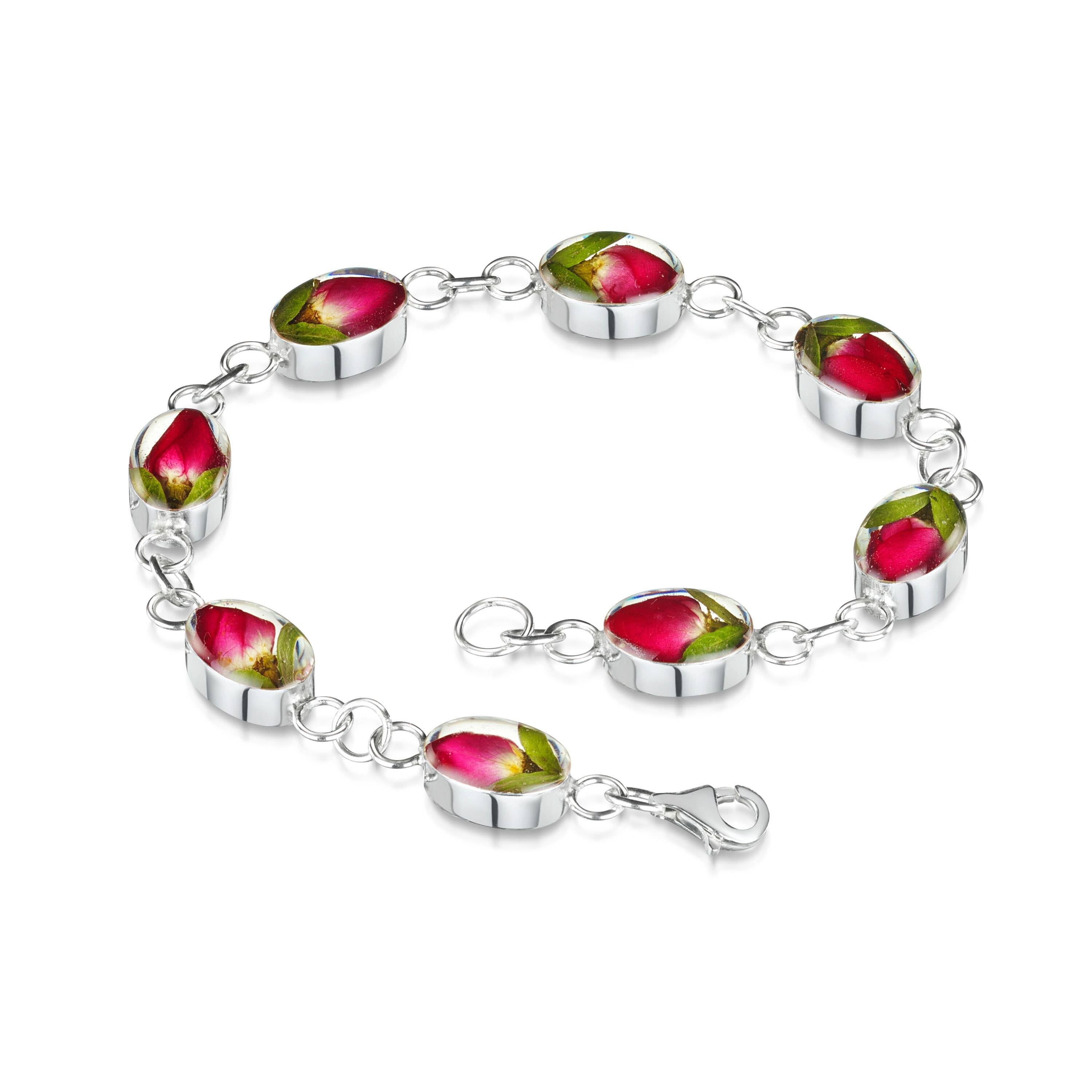 Bracciale in argento - Bocciolo di rosa - Maglie ovali.